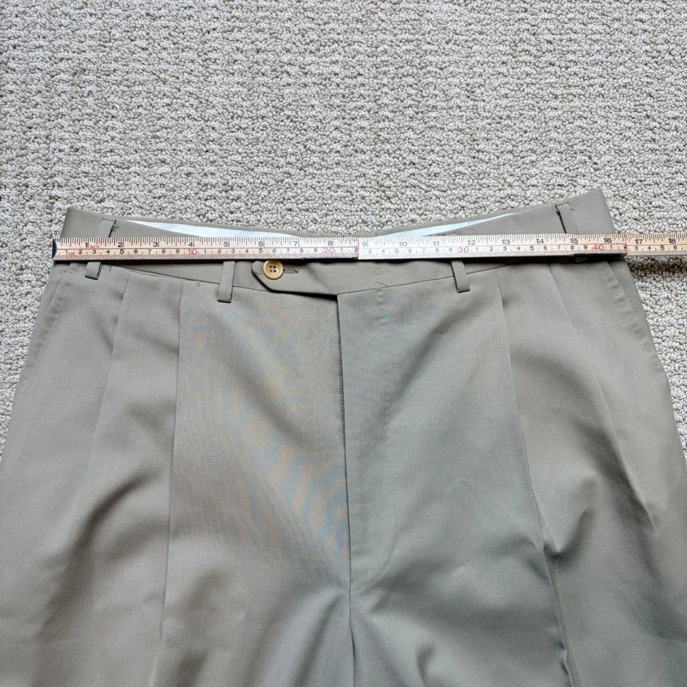Canali Size 36 (33x30) 52 Pleated Pure Wool Dress Pants Tan Cuffed Made in Italy